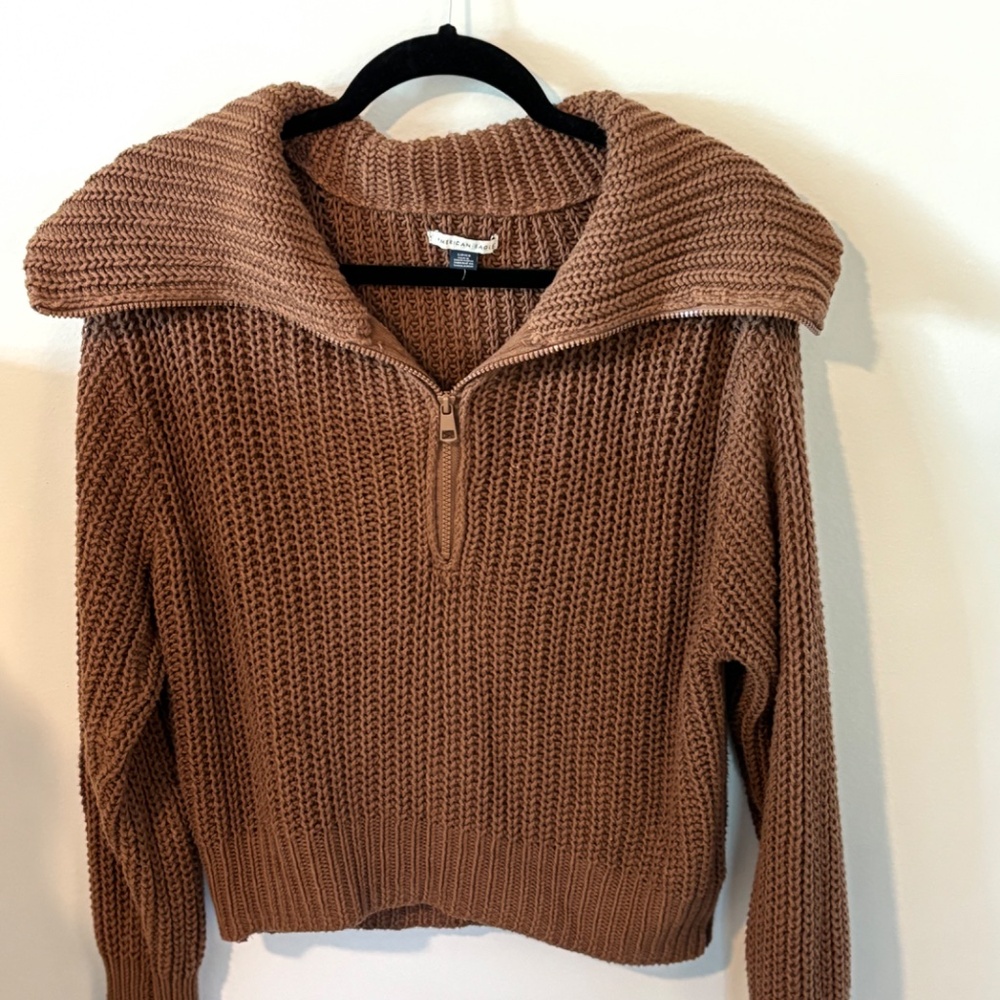 Small Brown American Eagle quarter zip sweater/ Knit Sweater/ Fall Sweater